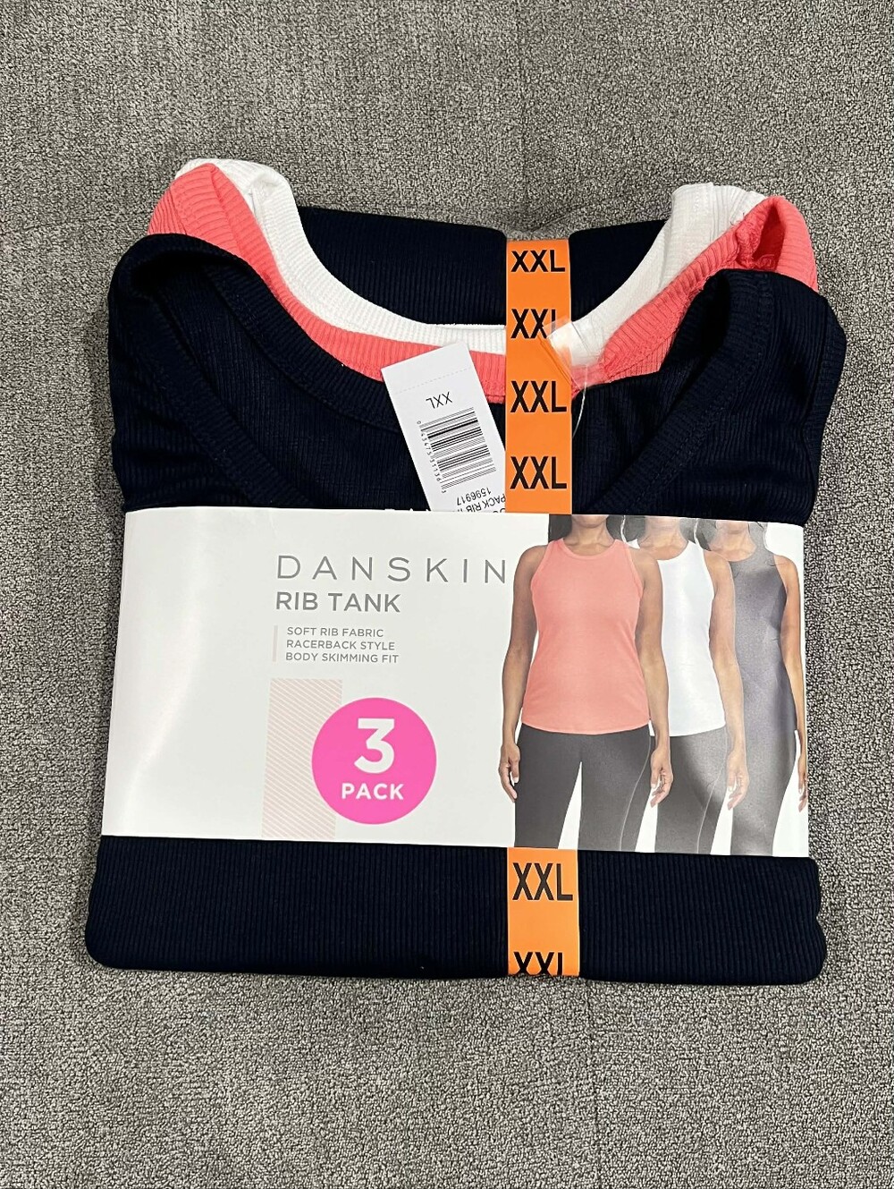Danskin Women's‎ Rib Tank 3-Pack - Navy, Coral, White